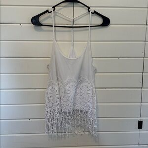 NWT White Crochet Fringe Tank Top
